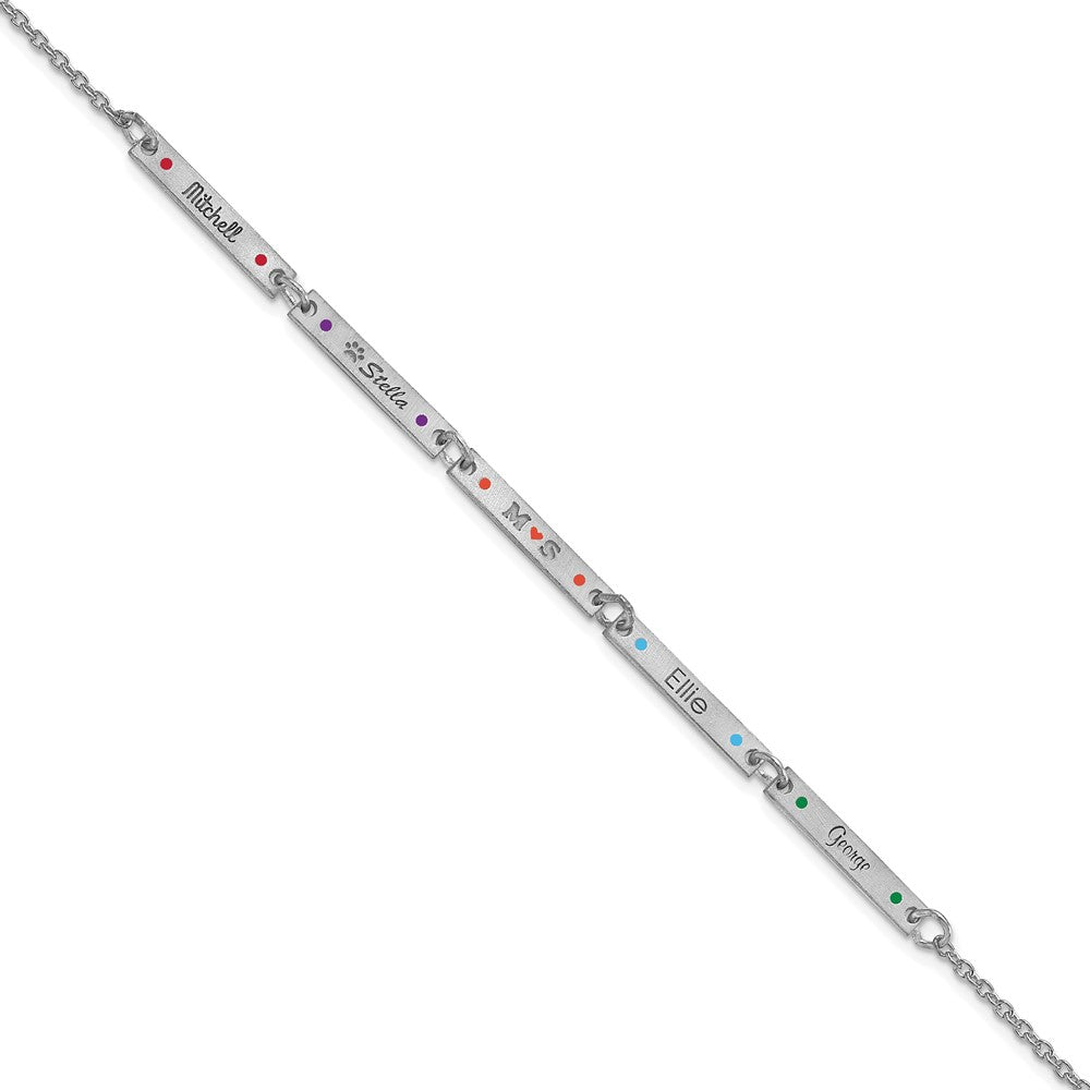 10K White Gold Brushed 5 Station Enameled Bracelet