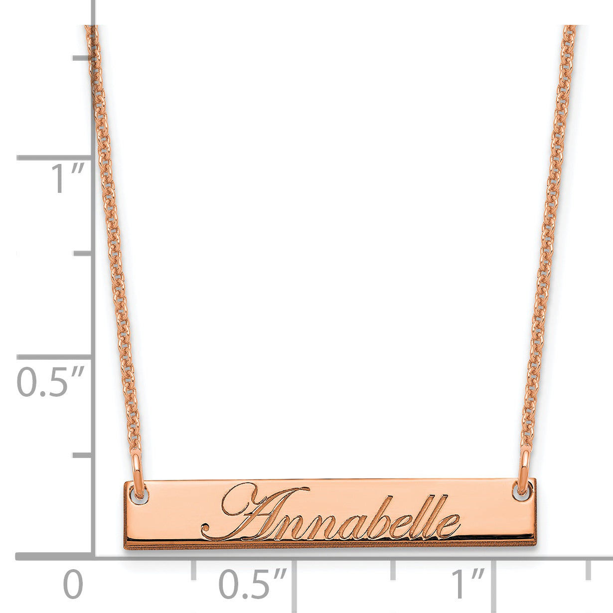 14K Rose Gold Small Polished Edwardian Script Bar Necklace