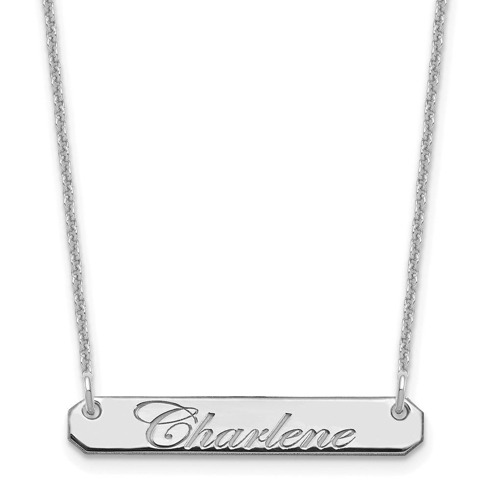 10K White Gold Small Polished Edwardian Script Bar Necklace