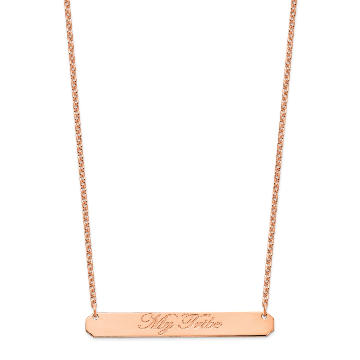 Sterling Silver Rose Gold plated Large Polished Edwardian Script Bar Necklace