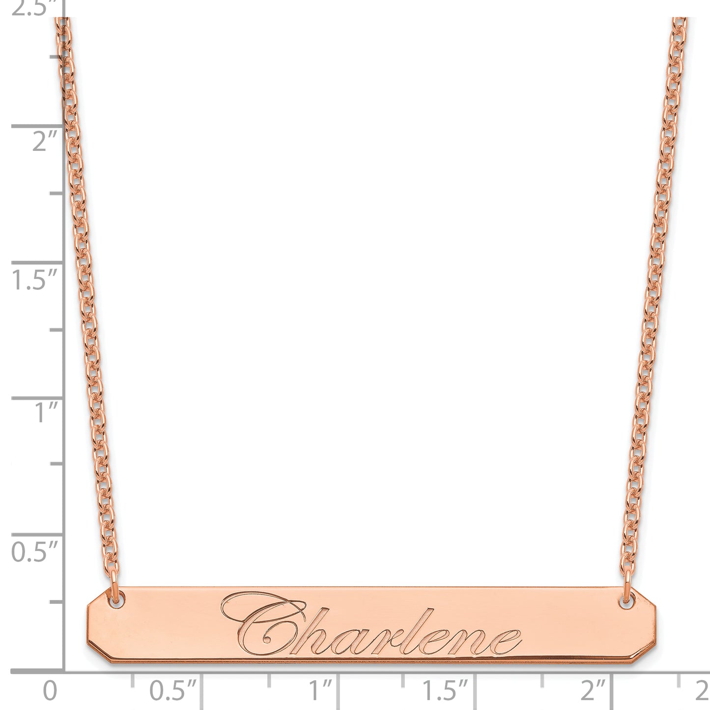 Sterling Silver Rose Gold plated Large Polished Edwardian Script Bar Necklace