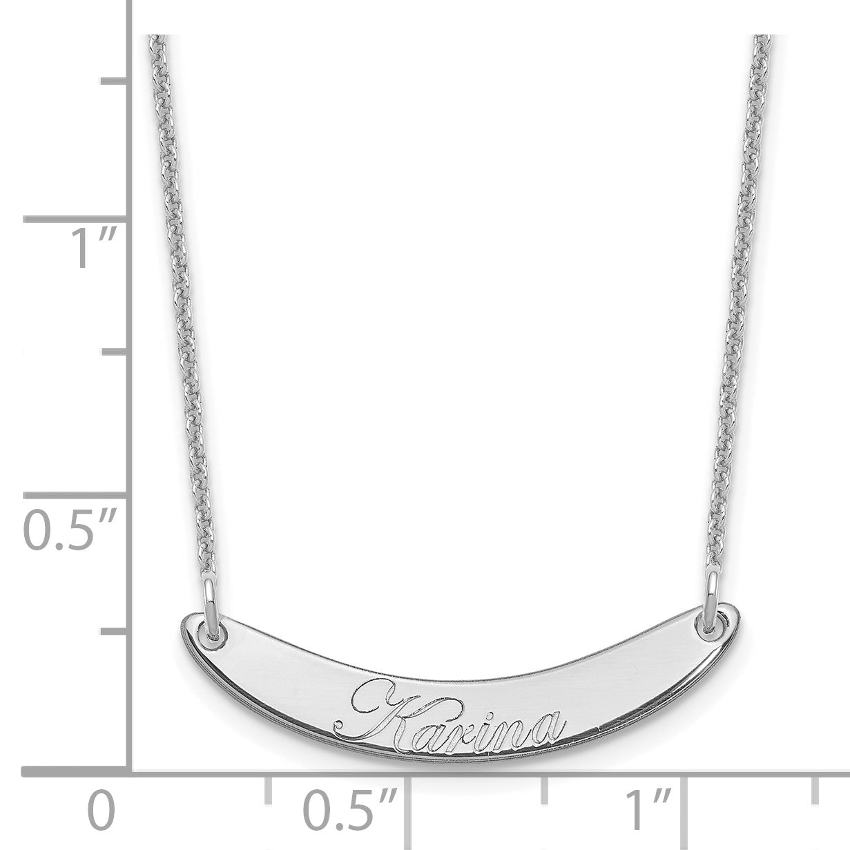 10K White Gold Small Polished Curved Edwardian Script Bar Necklace