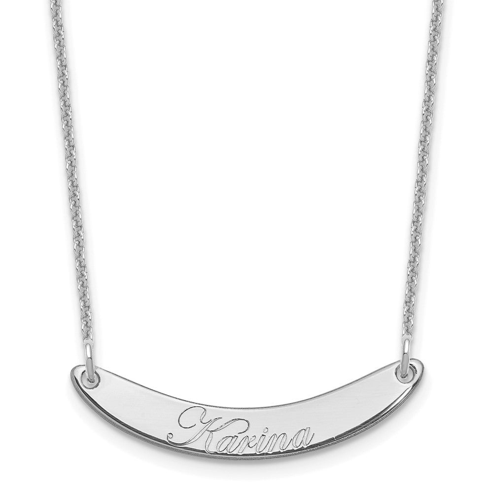 10K White Gold Small Polished Curved Edwardian Script Bar Necklace