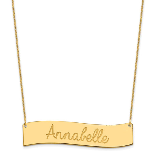 14K Yellow Gold Large Polished Curved Bar Necklace