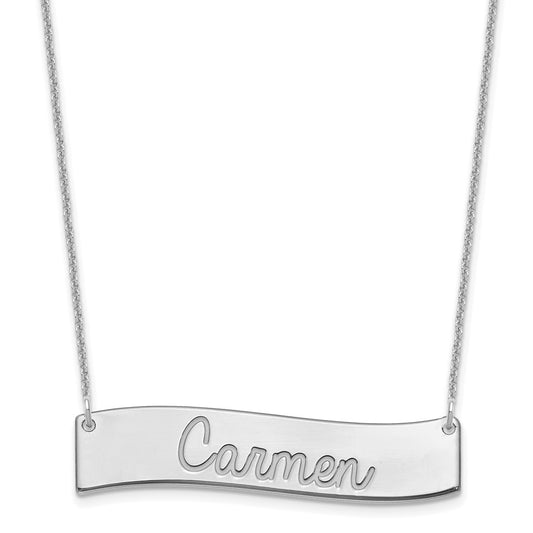 14K White Gold Medium Polished Curved Bar Necklace