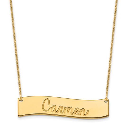 14K Yellow Gold Medium Polished Curved Bar Necklace