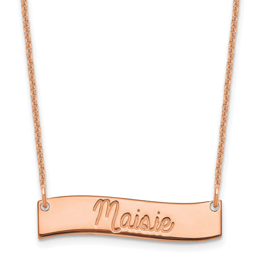 14K Rose Gold Small Polished Curved Bar Necklace