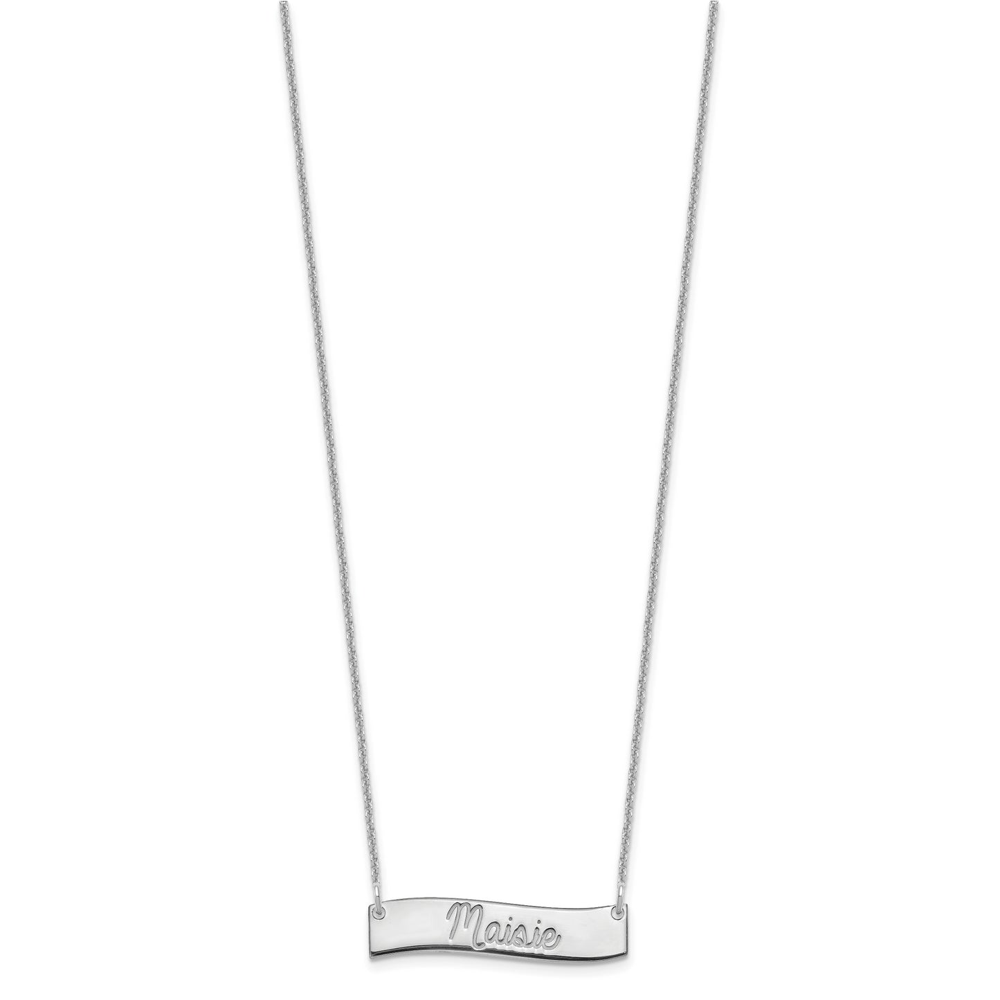 10K White Gold Small Polished Curved Bar Necklace