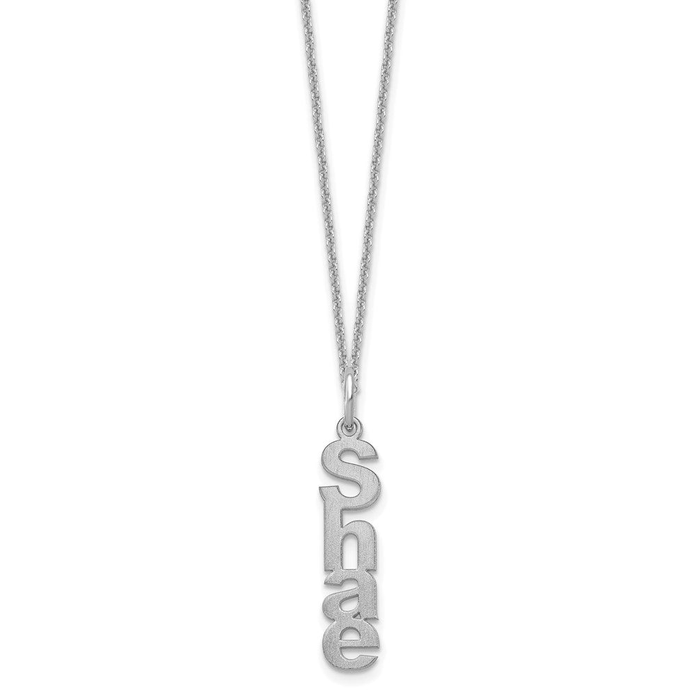 10K White Gold Brushed Vertical 1 Name Charm Necklace