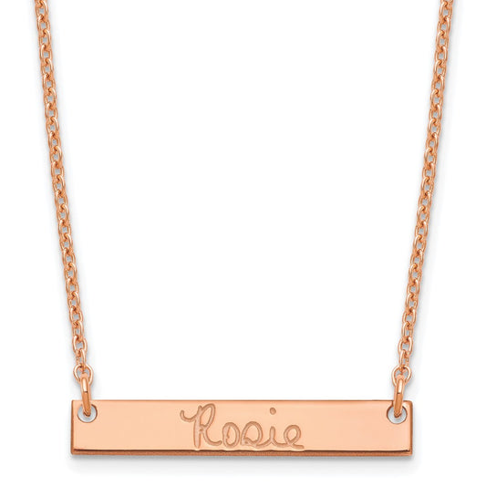 Sterling Silver Rose Gold plated Small Polished Signature Bar Necklace