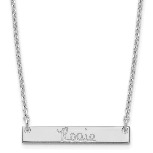 Sterling Silver Rhodium plated Small Polished Signature Bar Necklace