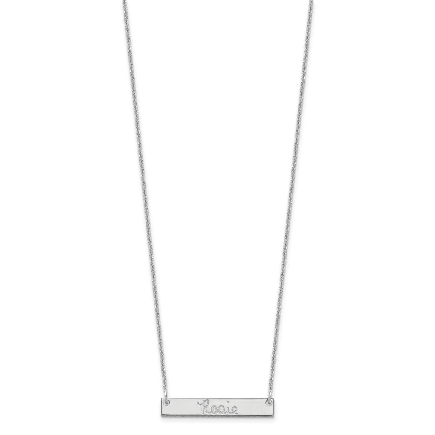 14K White Gold Small Polished Signature Bar Necklace