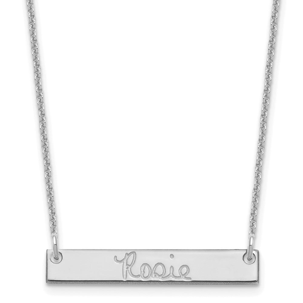 14K White Gold Small Polished Signature Bar Necklace