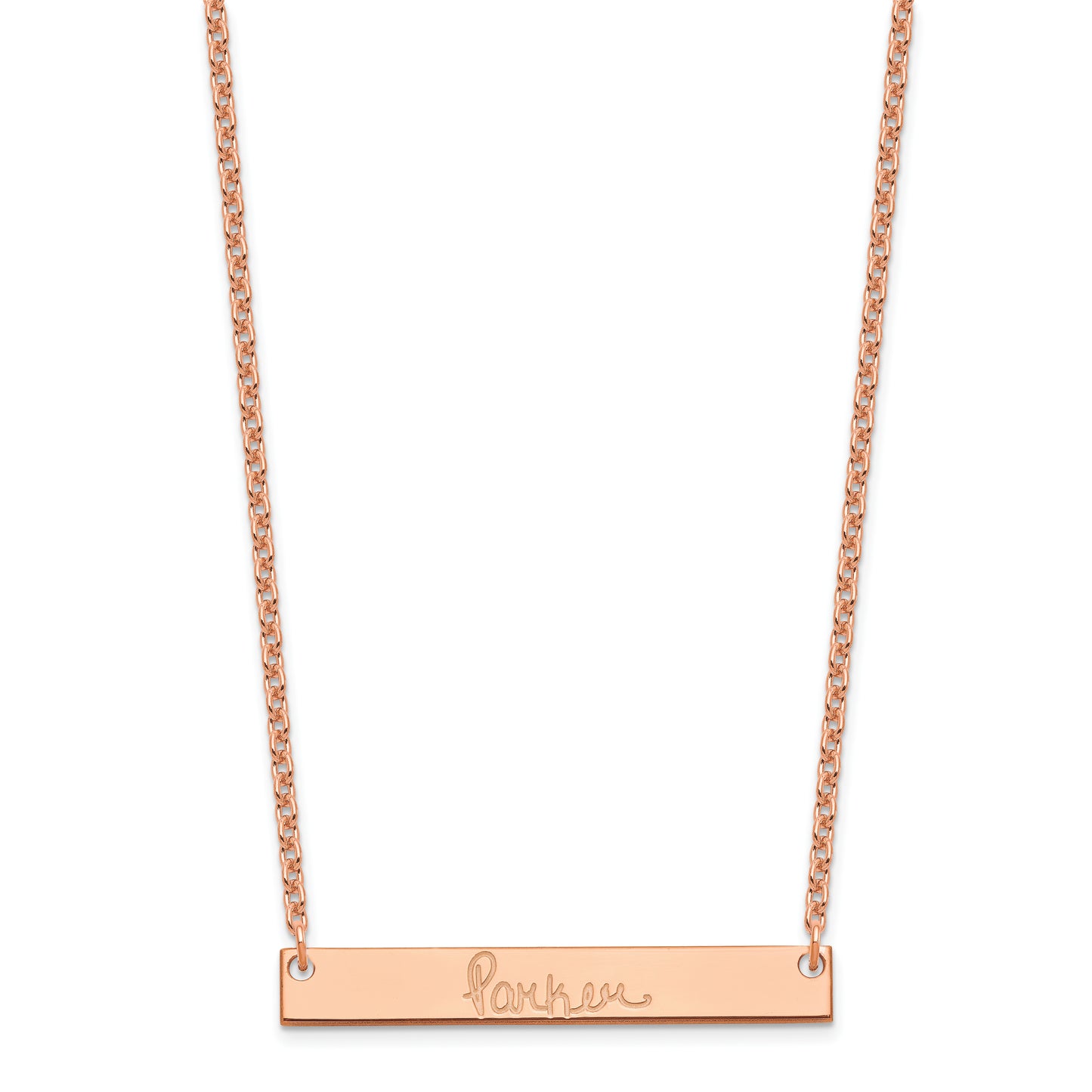 Sterling Silver Rose Gold plated Medium Polished Signature Bar Necklace