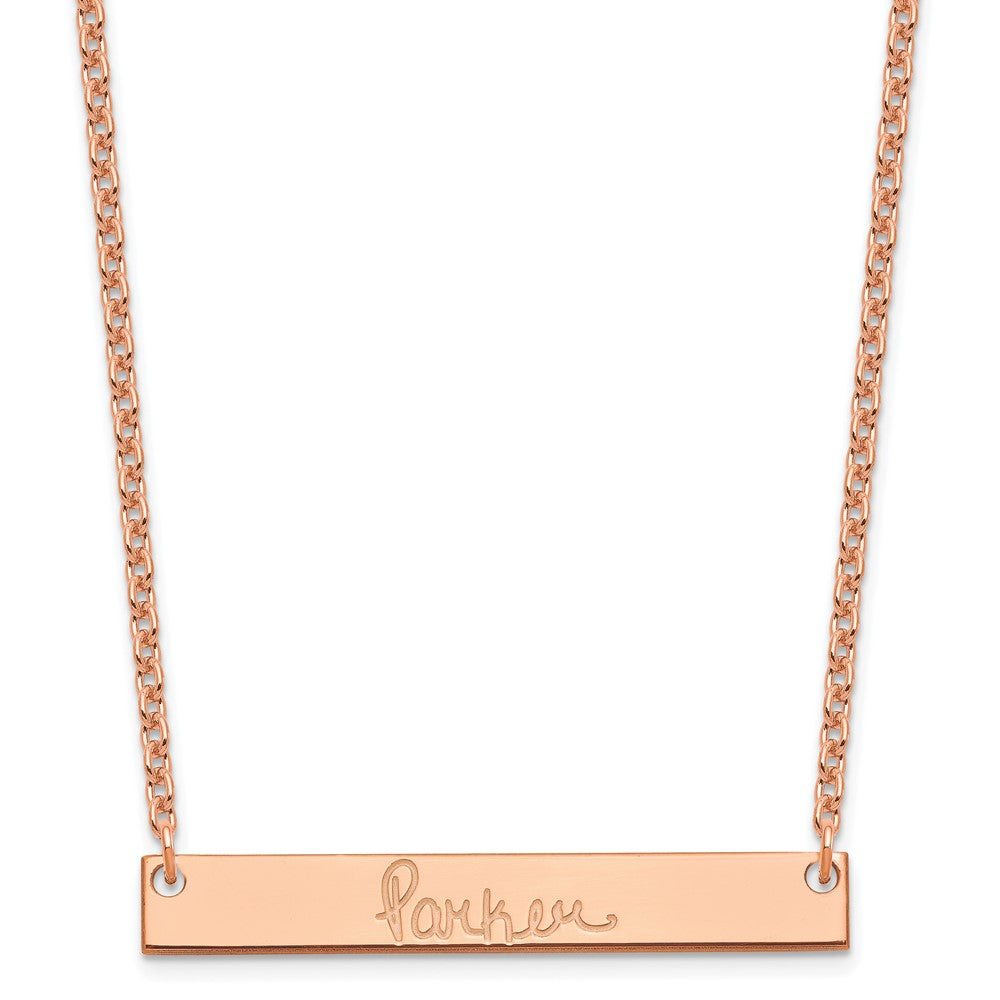 Sterling Silver Rose Gold plated Medium Polished Signature Bar Necklace