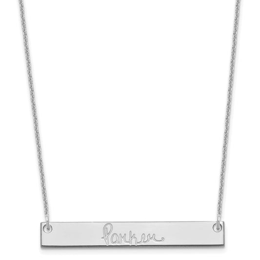 14K White Gold Medium Polished Signature Bar Necklace