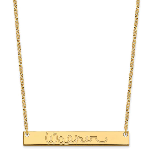 Sterling Silver Gold plated Large Polished Signature Bar Necklace