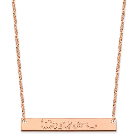 Sterling Silver Rose Gold plated Large Polished Signature Bar Necklace