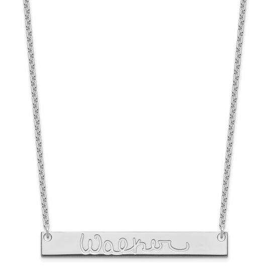 Sterling Silver Rhodium plated Large Polished Signature Bar Necklace