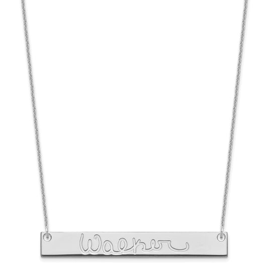 14K White Gold Large Polished Signature Bar Necklace