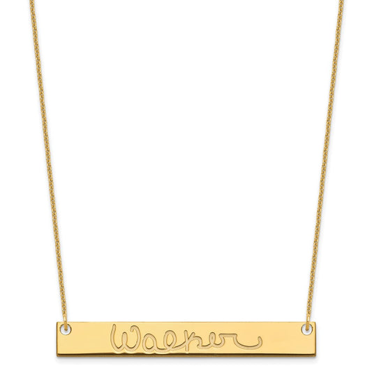 14K Yellow Gold Large Polished Signature Bar Necklace