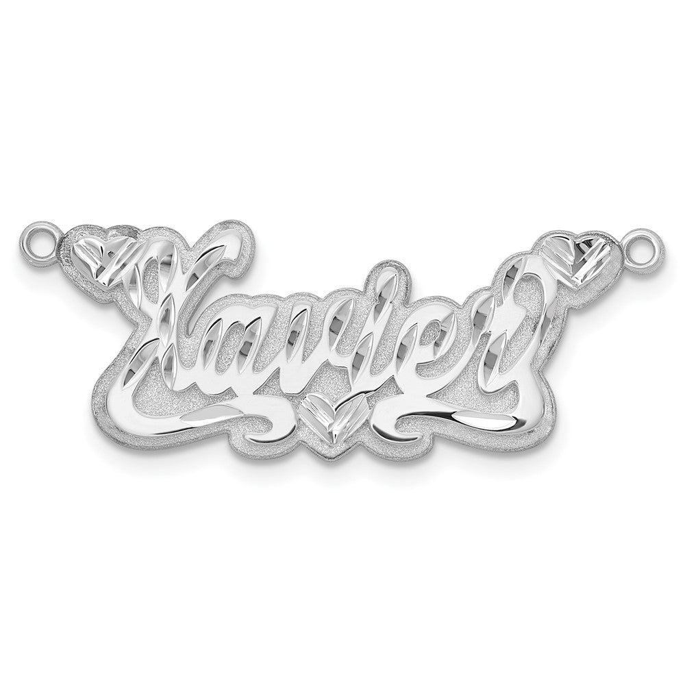 10K White Gold 3D Diamond-cut Hearts Name Plate