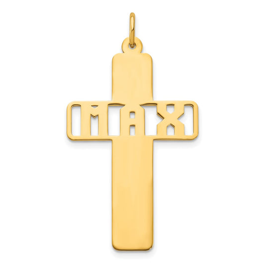 Sterling Silver Gold plated Polished Cross with Cut Out Name Charm