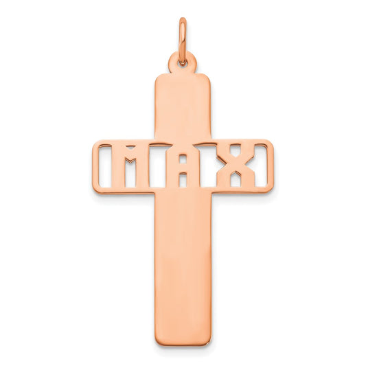 Sterling Silver Rose Gold plated  Polished Cross with Cut Out Name Charm