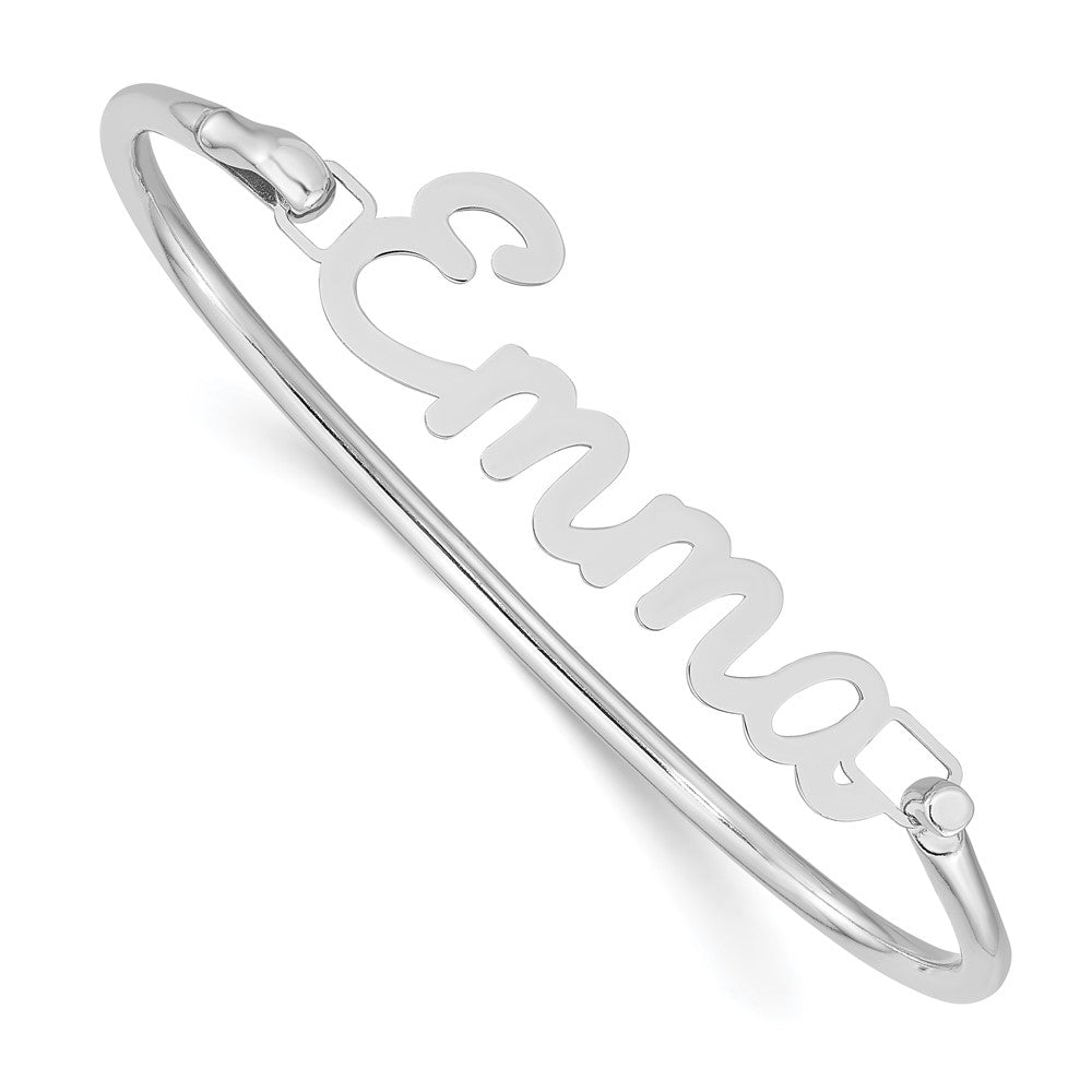 10K White Gold Polished Name Plate on Sterling Silver Bangle