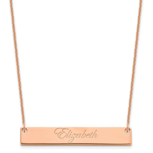 14K Rose Gold Medium Polished Edwardian Script Bar Necklace