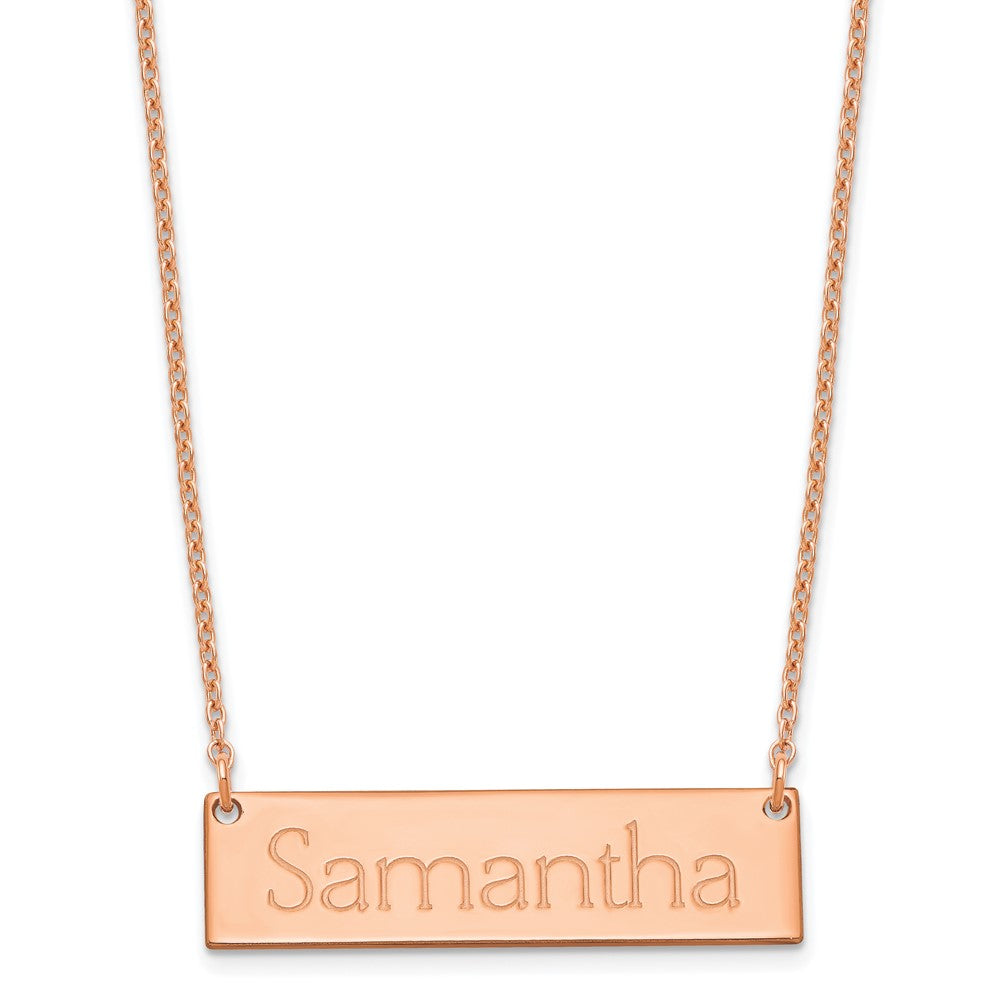 Sterling Silver Rose Gold plated Small Polished Name Bar Necklace