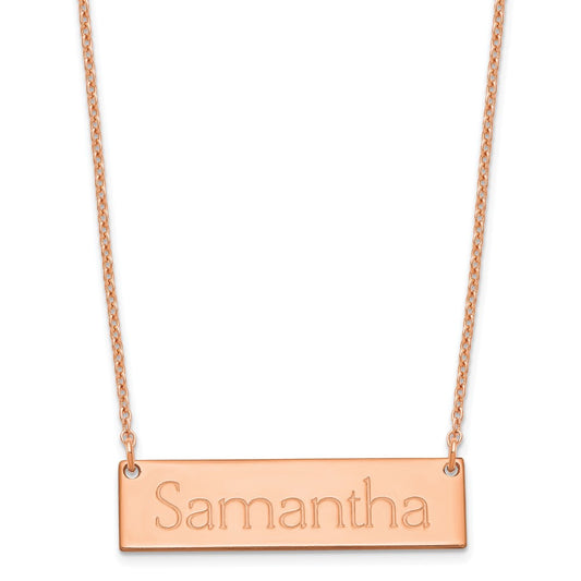 Sterling Silver Rose Gold plated Small Polished Name Bar Necklace