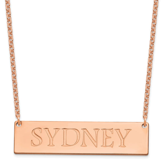 Sterling Silver Rose Gold plated Large Polished Name Bar Necklace