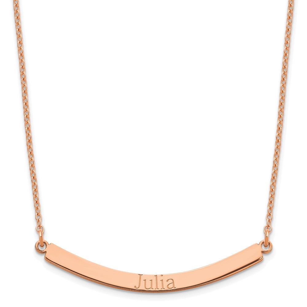 Sterling Silver Rose Gold plated Recessed Letter Curved Bar Necklace