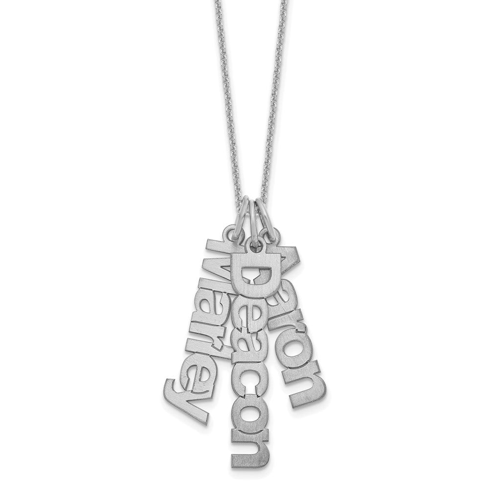 10K White Gold Brushed 3 Name Charm Necklace