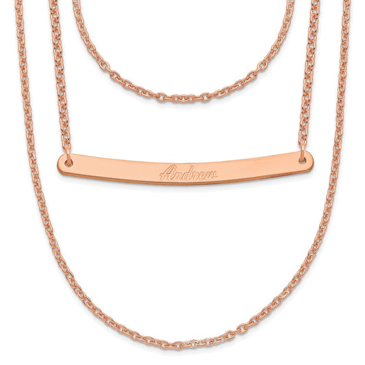 Sterling Silver Rose Gold plated Brushed 3 Chain with 1 Bar Necklace