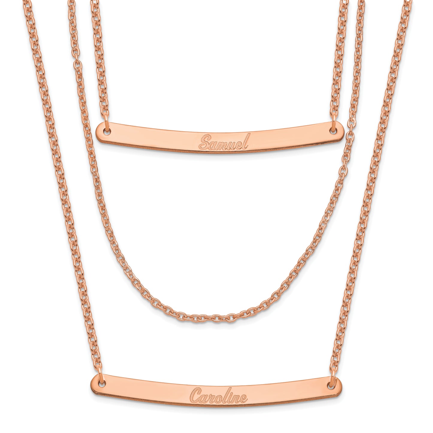 Sterling Silver Rose Gold plated Brushed 3 Chain with 2 Bars Necklace