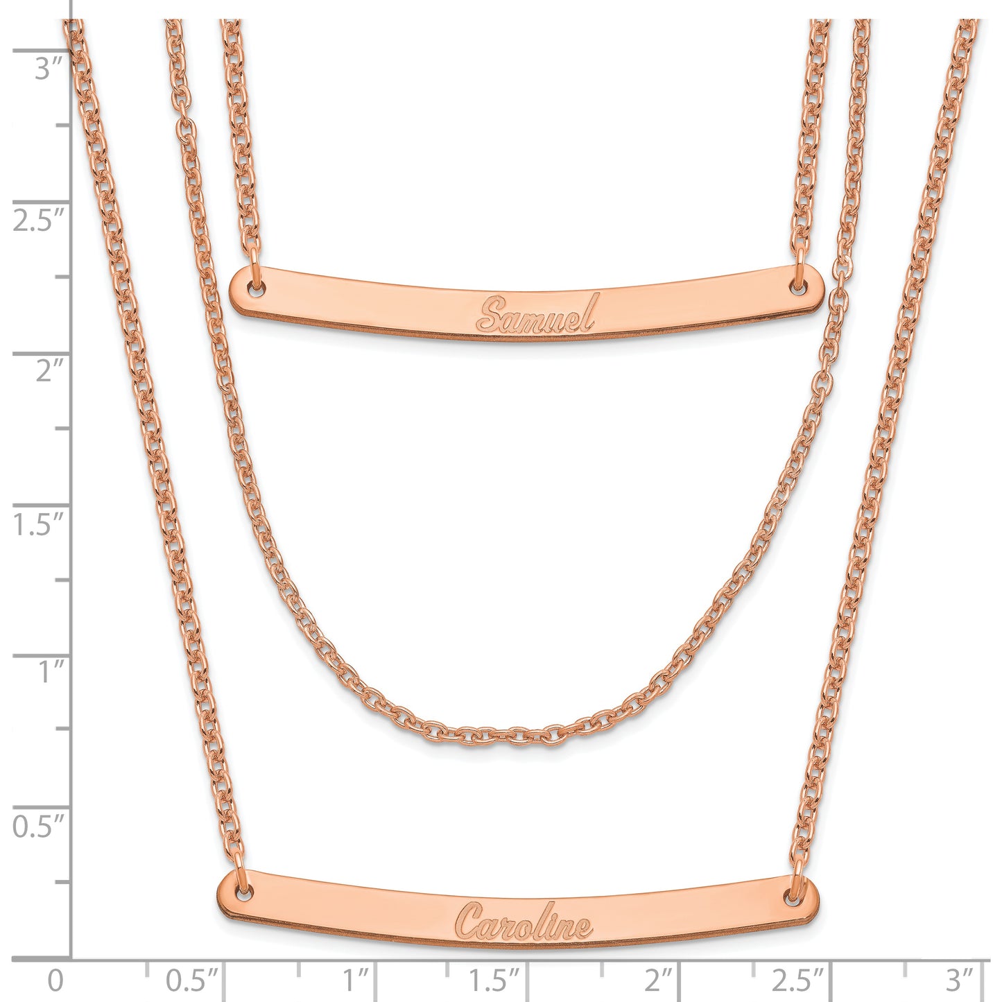 Sterling Silver Rose Gold plated Brushed 3 Chain with 2 Bars Necklace