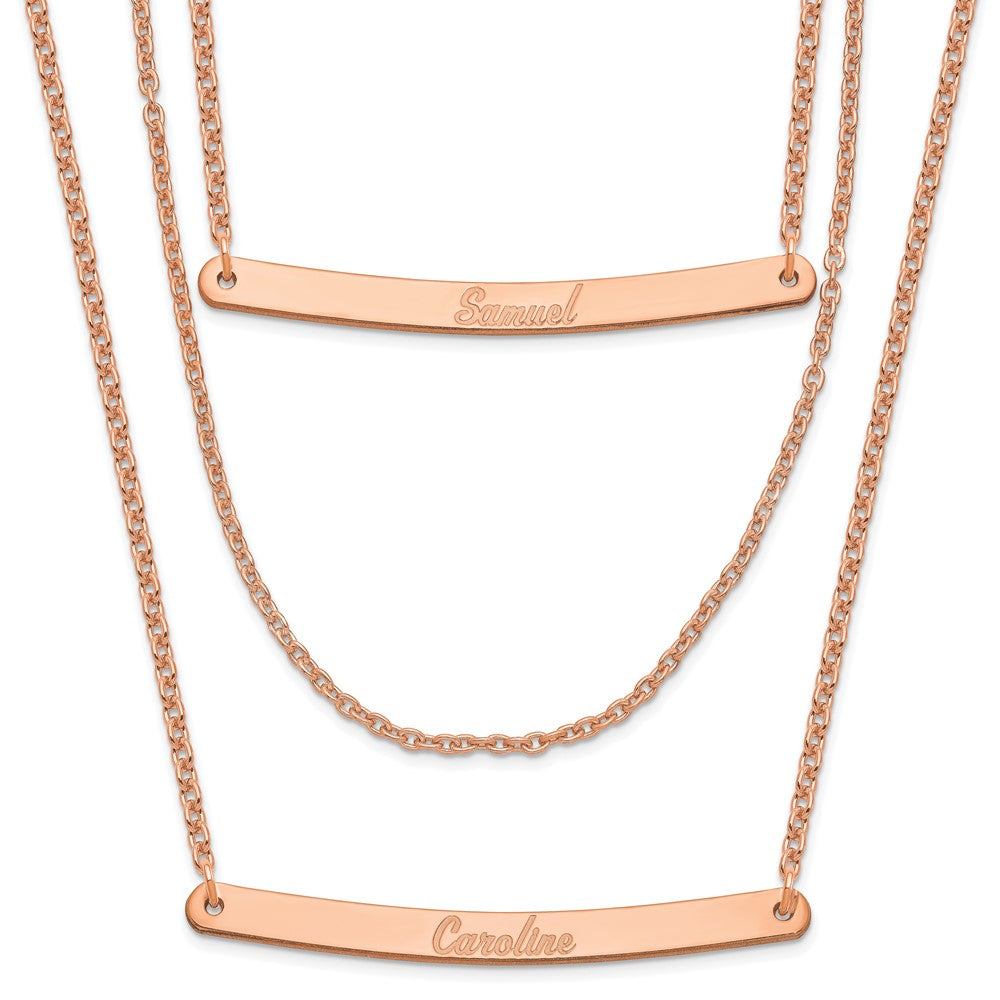 Sterling Silver Rose Gold plated Brushed 3 Chain with 2 Bars Necklace