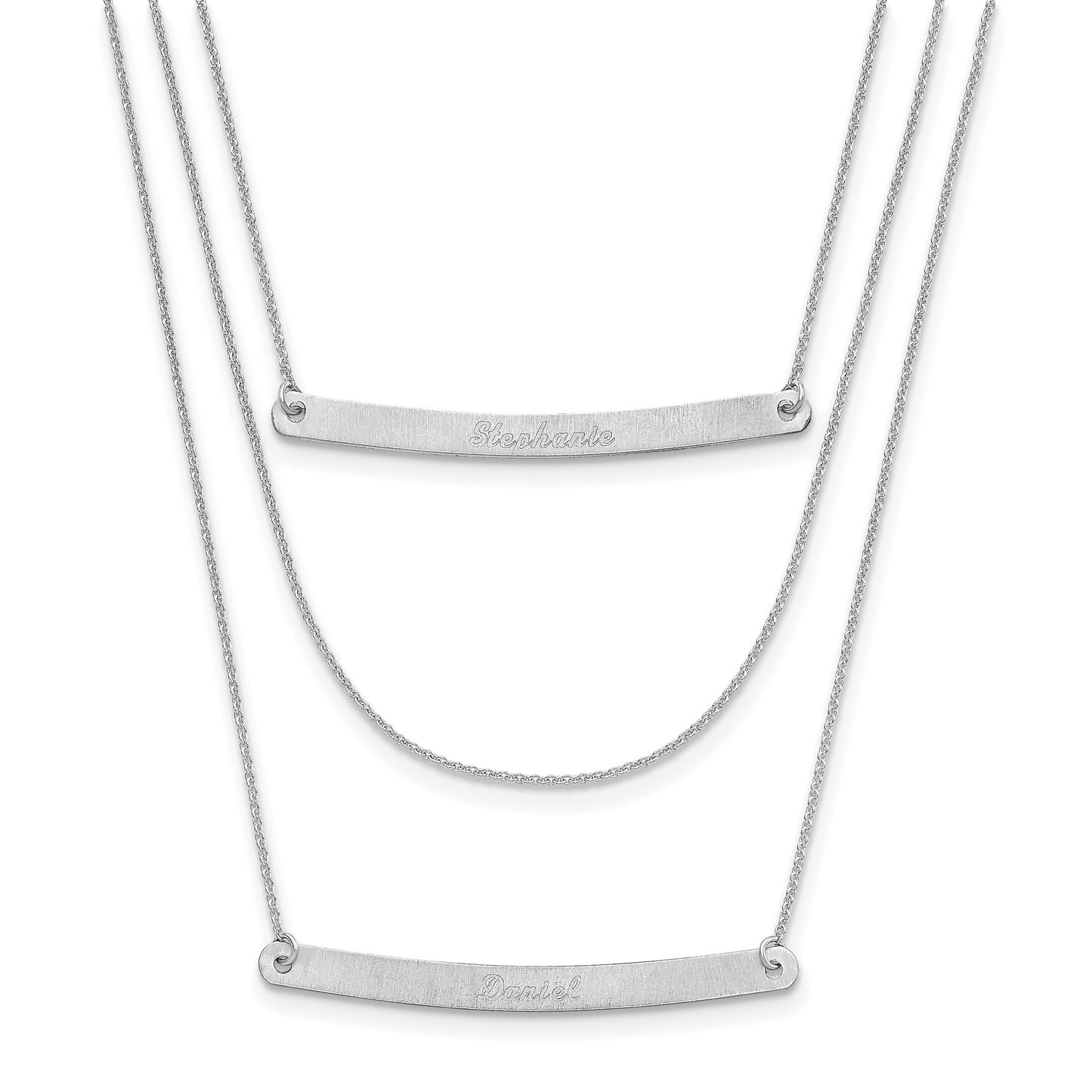 14K White Gold Brushed 3 Chain with 2 Bars Necklace