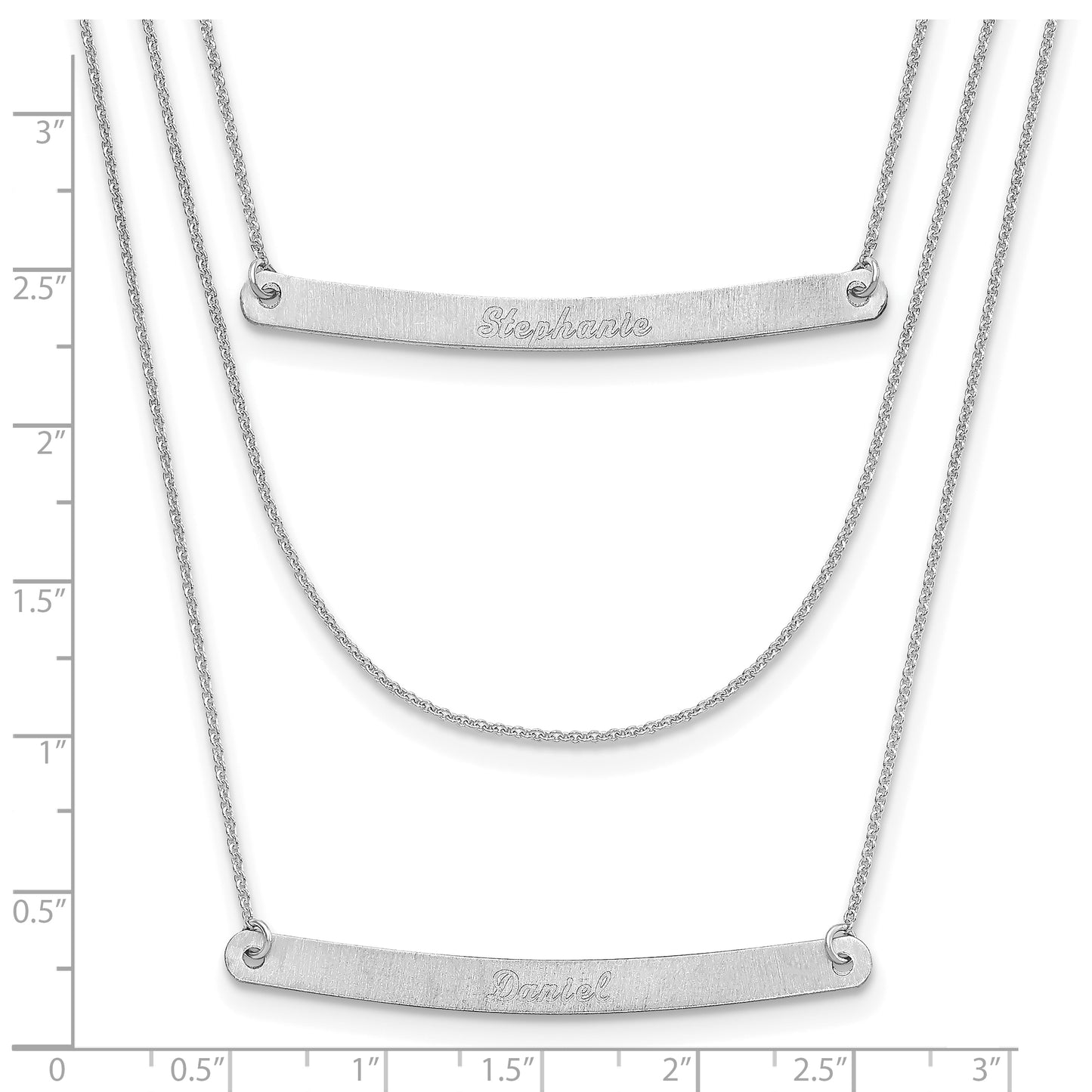 14K White Gold Brushed 3 Chain with 2 Bars Necklace