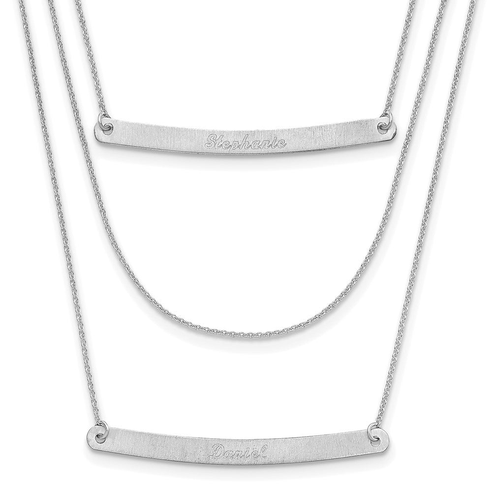 14K White Gold Brushed 3 Chain with 2 Bars Necklace