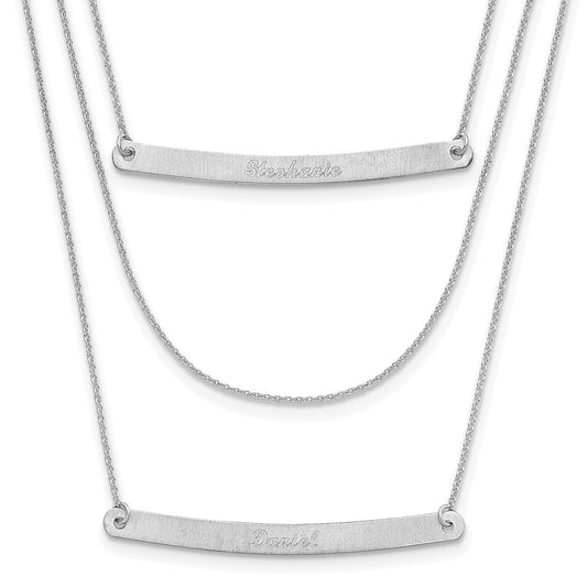 14K White Gold Brushed 3 Chain with 2 Bars Necklace