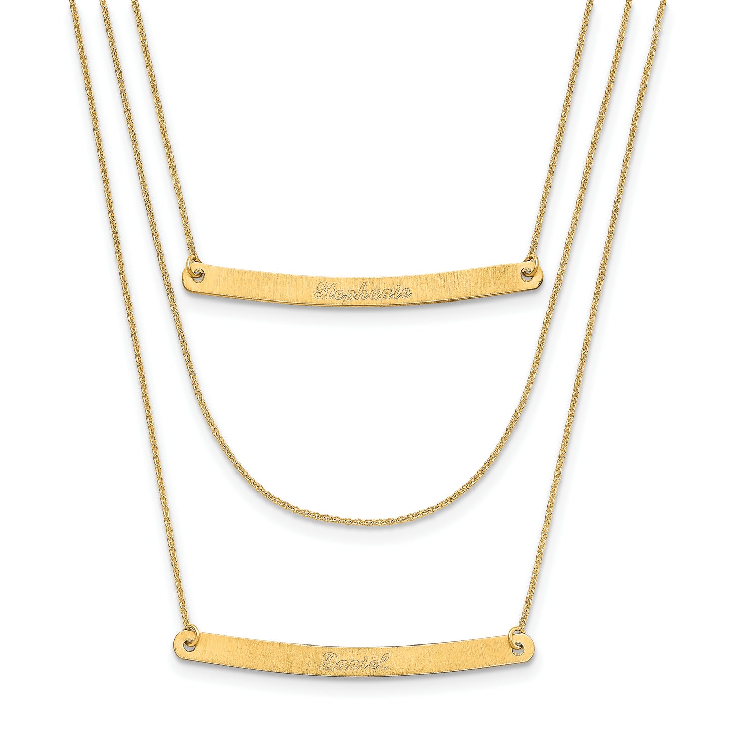 14K Yellow Gold Brushed 3 Chain with 2 Bars Necklace