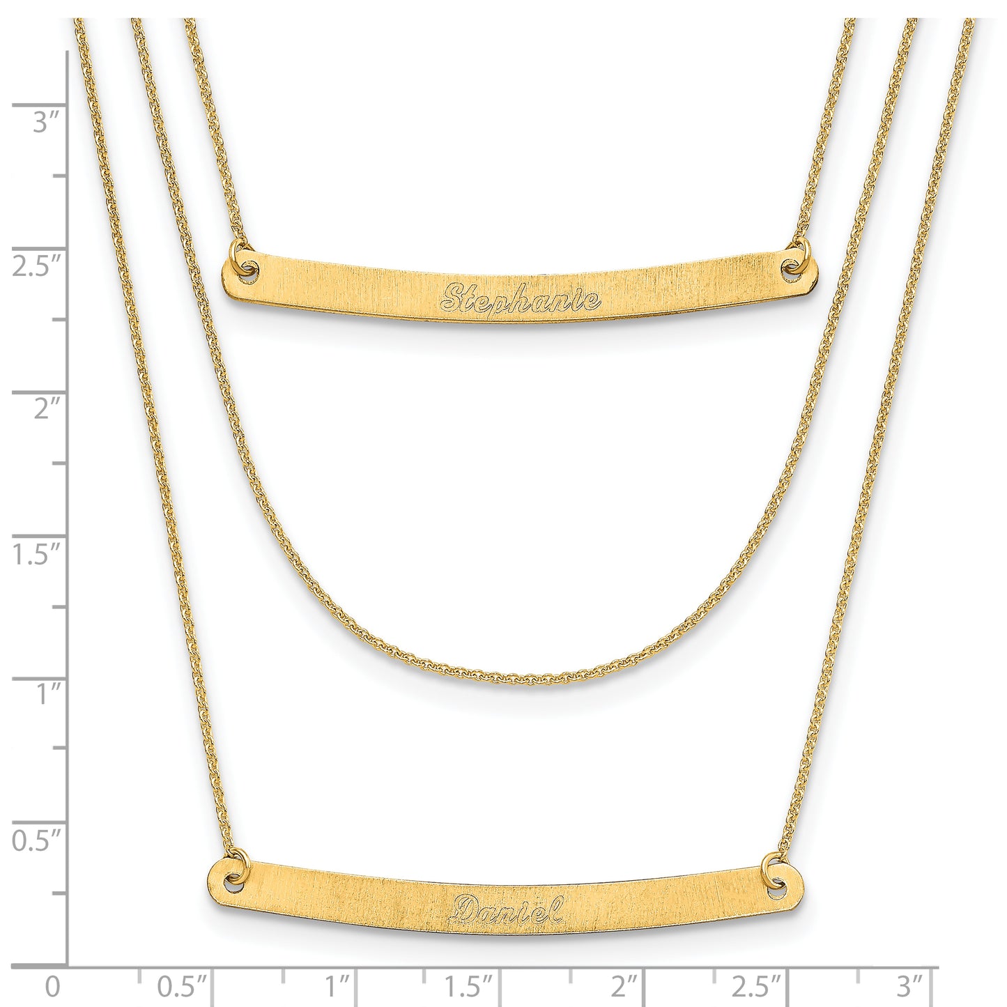 14K Yellow Gold Brushed 3 Chain with 2 Bars Necklace