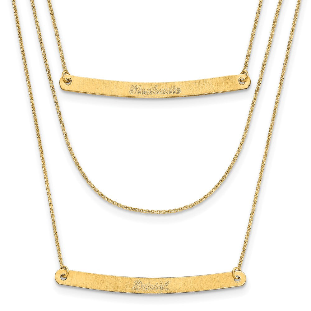 14K Yellow Gold Brushed 3 Chain with 2 Bars Necklace