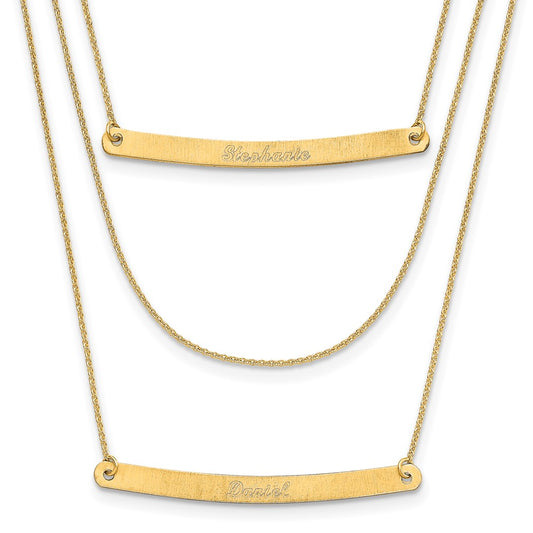 14K Yellow Gold Brushed 3 Chain with 2 Bars Necklace