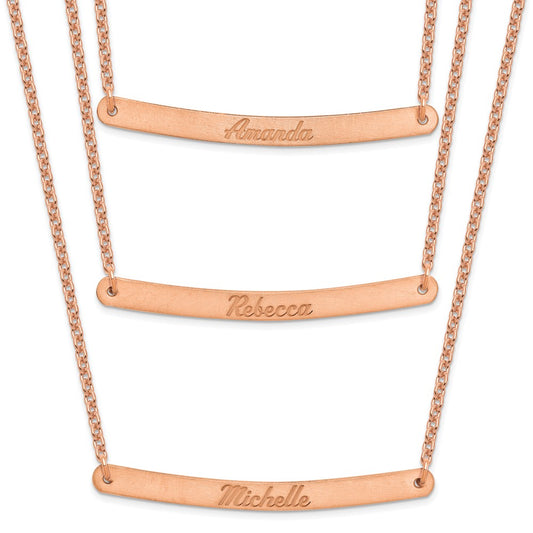 Sterling Silver Rose Gold plated Brushed 3 Chain 3 Bar Necklace