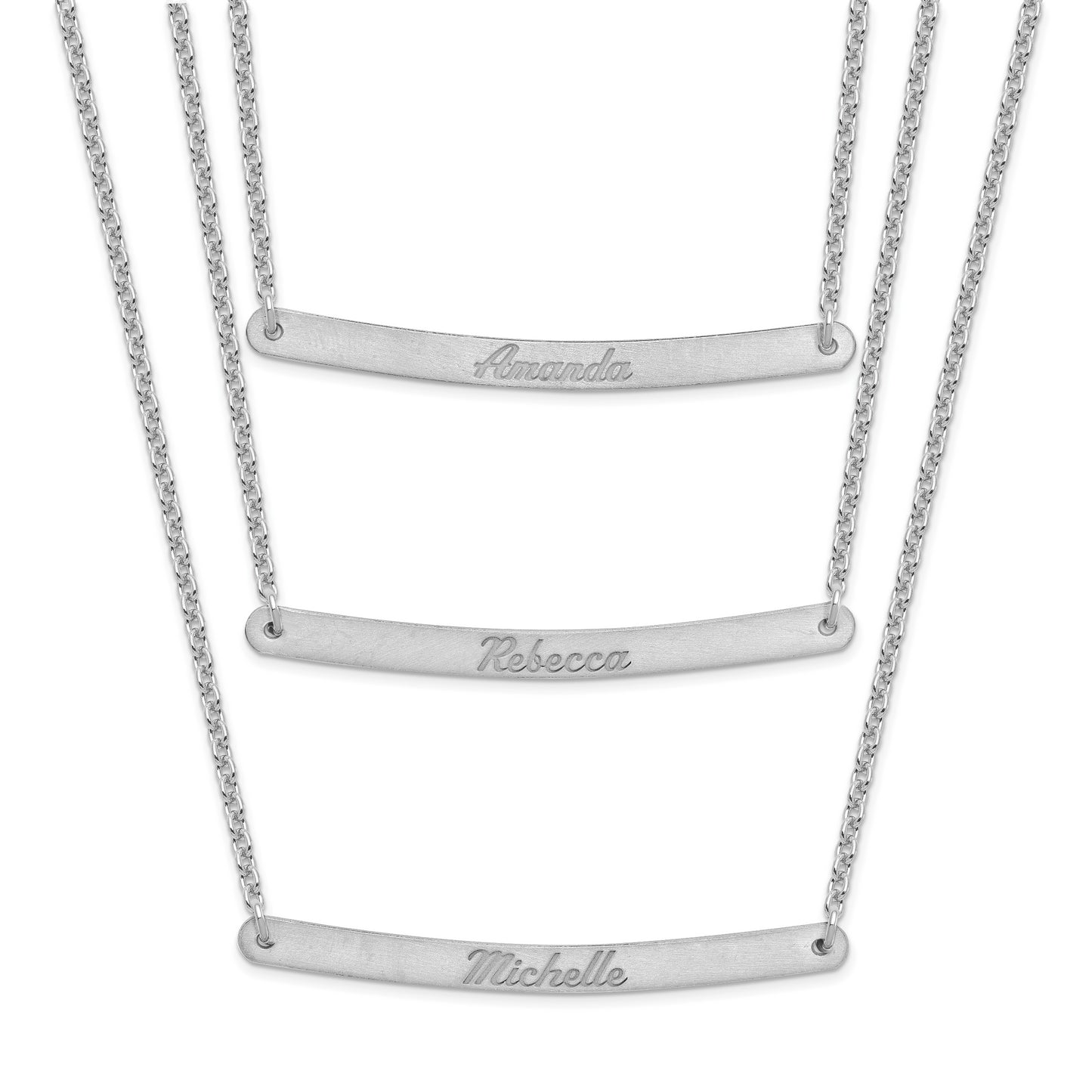 Sterling Silver Rhodium plated Brushed 3 Chain 3 Bar Necklace