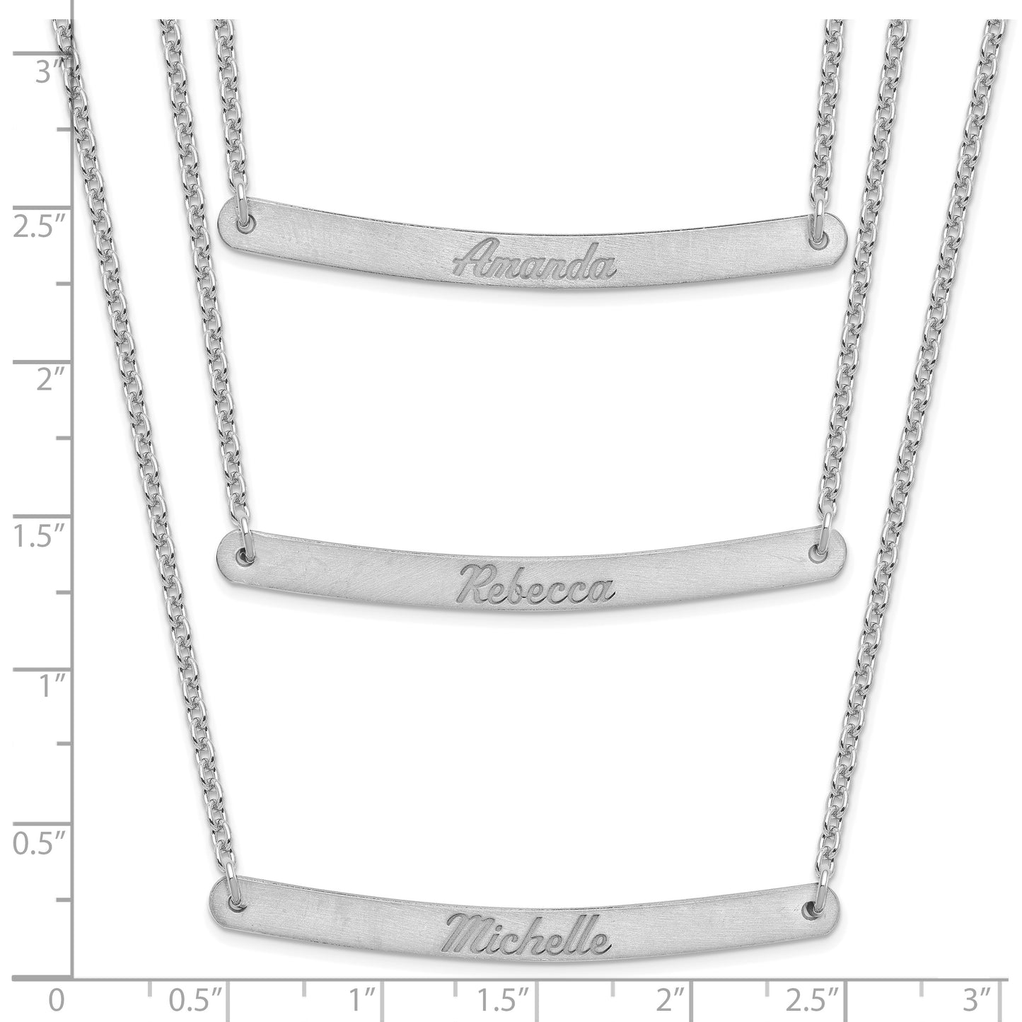 Sterling Silver Rhodium plated Brushed 3 Chain 3 Bar Necklace